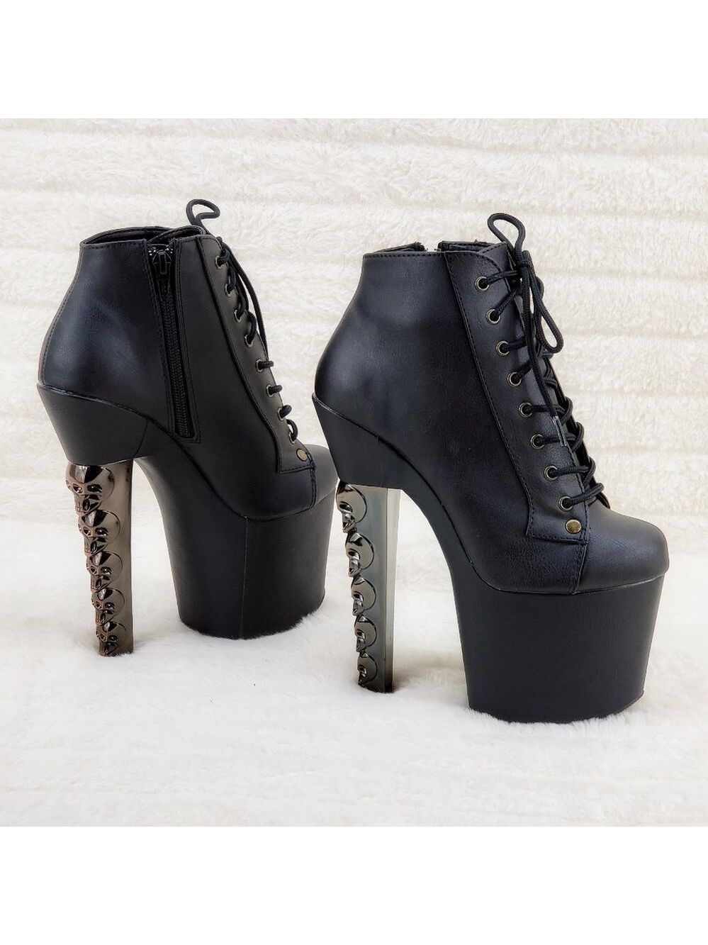 Voodoo Hex Skull Stacked 7" Heel Platform Ankle Booties Boots
